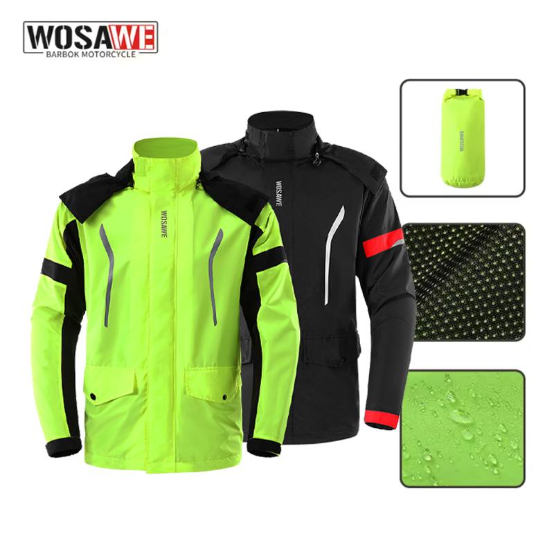 Motorcycle Gear Hoodie - WOSAWE Motorcycle Raincoat Jacket Waterproof Hooded