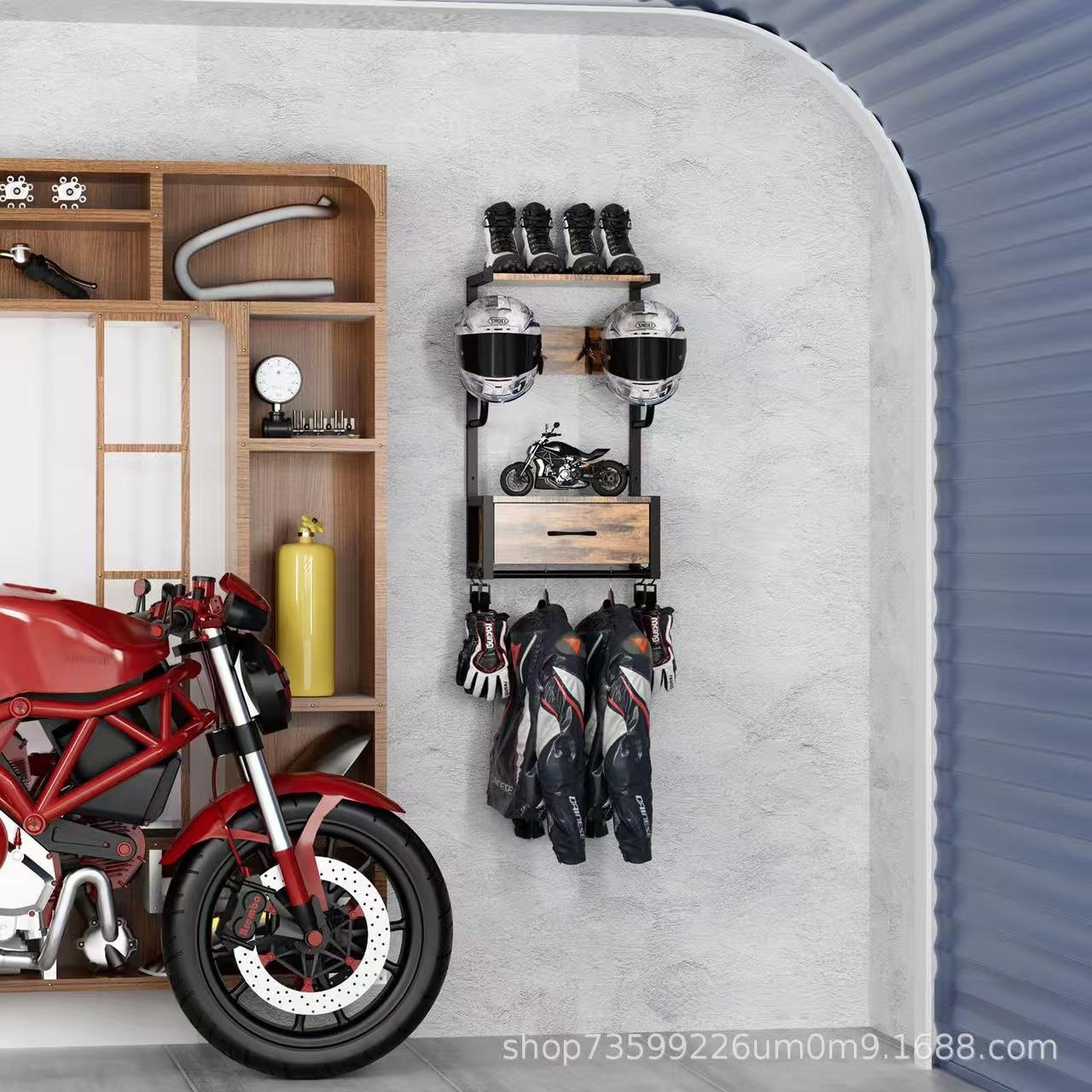 Helmet Holder Wall Mount Wood  - Motorcycle Gear Garage Storage 评论和价格