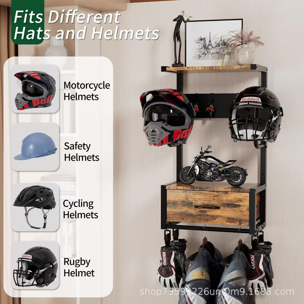 Helmet Holder Wall Mount Wood  - Motorcycle Gear Garage Storage 评论和价格