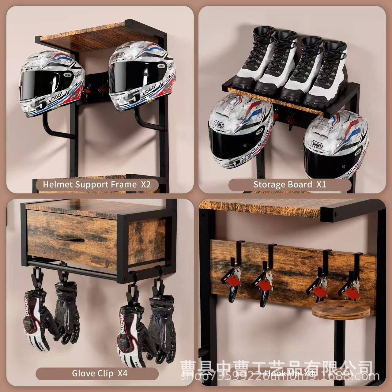 Helmet Holder Wall Mount Wood  - Motorcycle Gear Garage Storage 评论和价格