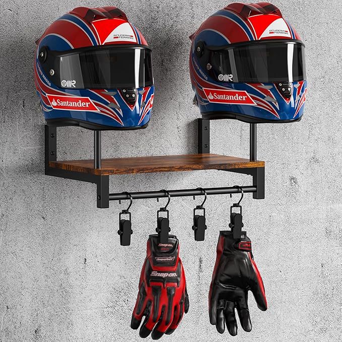 Wall Mount Helmet Holder Woode - Motorcycle Gear Garage Storage 评论和价格
