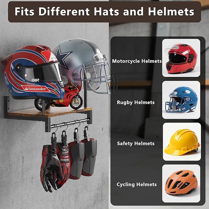 Wall Mount Helmet Holder Woode - Motorcycle Gear Garage Storage 评论和价格